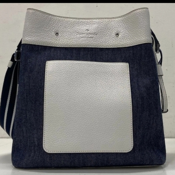 Kate Spade-Marti Large Bucket Shoulder Bag (Denim White Dove 🕊️/ Multi) - Picture 9 of 13